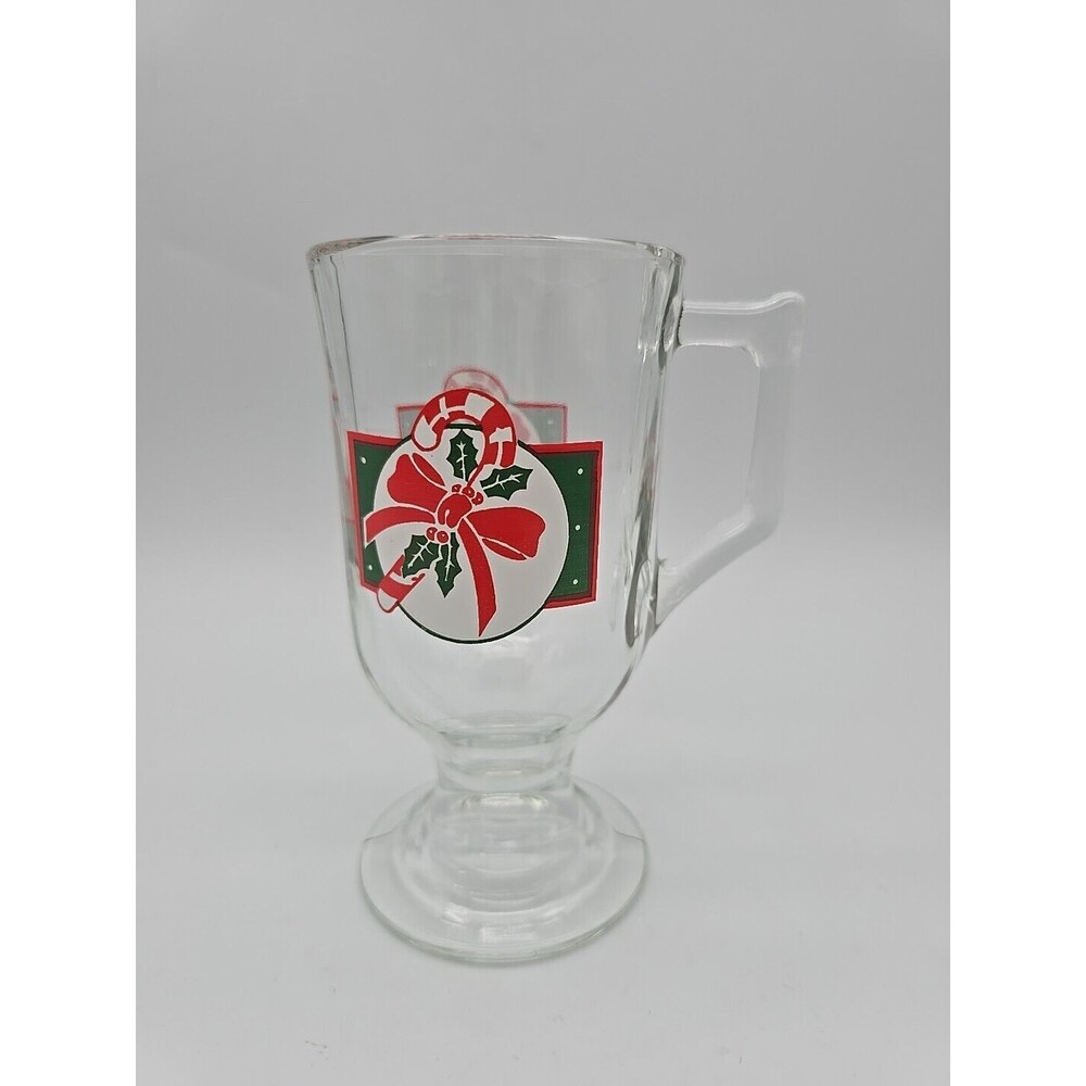 Vtg Home Interiors Christmas Glass Coffee, Irish Coffee, or Cocoa Mug Candy Cane